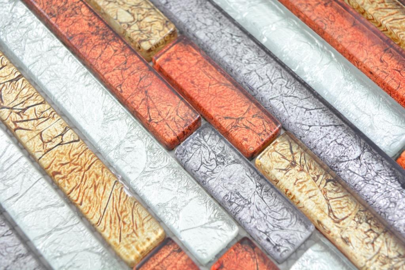 Glass mosaic rods mosaic tiles mosaic gold silver black orange red structure