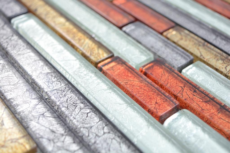 Glass mosaic rods mosaic tiles mosaic gold silver black orange red structure