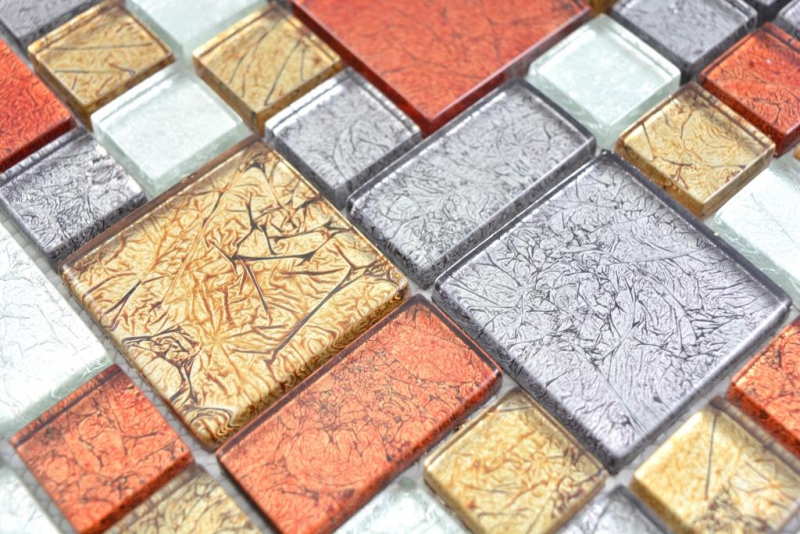 Glass mosaic mosaic tiles gold silver anthracite orange-red structure