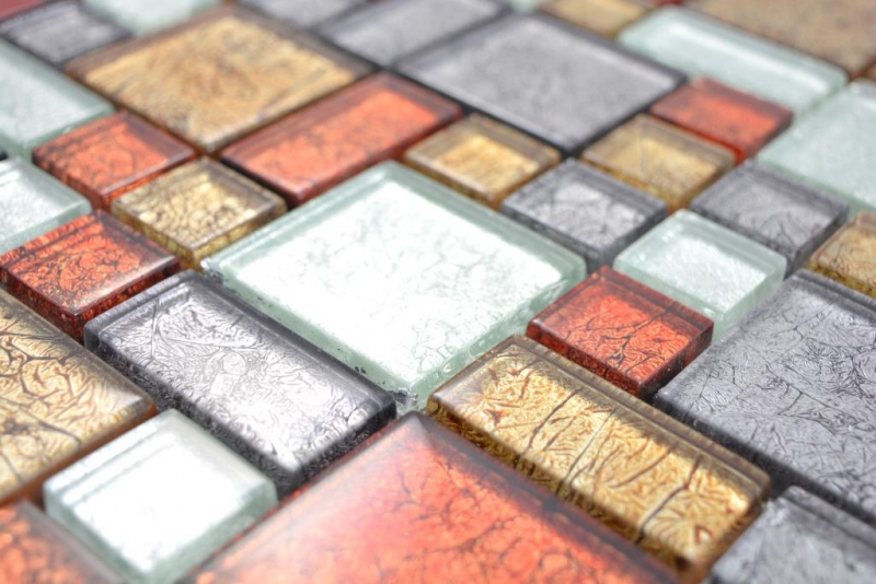 Glass mosaic mosaic tiles gold silver anthracite orange-red structure