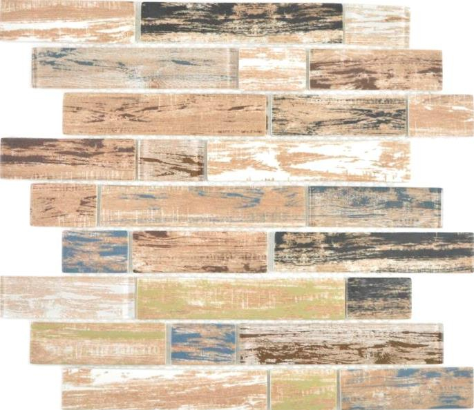 Translucent mosaic brick composite ECO glass mosaic old wood wall tile backsplash kitchen bathroom MOS24-2093