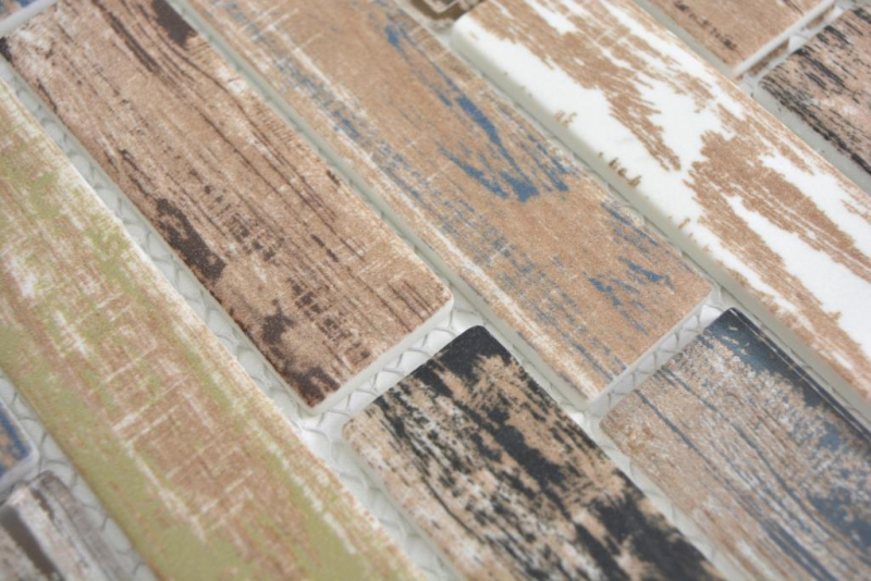 Translucent mosaic brick composite ECO glass mosaic old wood wall tile backsplash kitchen bathroom MOS24-2093
