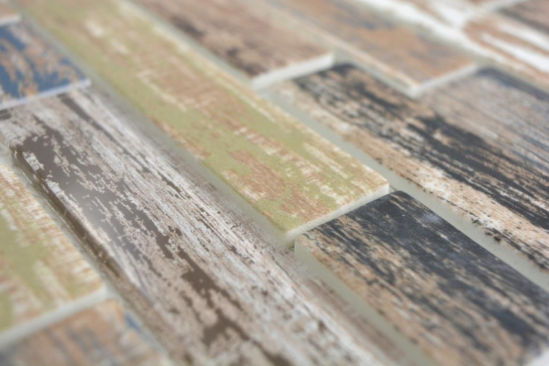 Translucent mosaic brick composite ECO glass mosaic old wood wall tile backsplash kitchen bathroom MOS24-2093