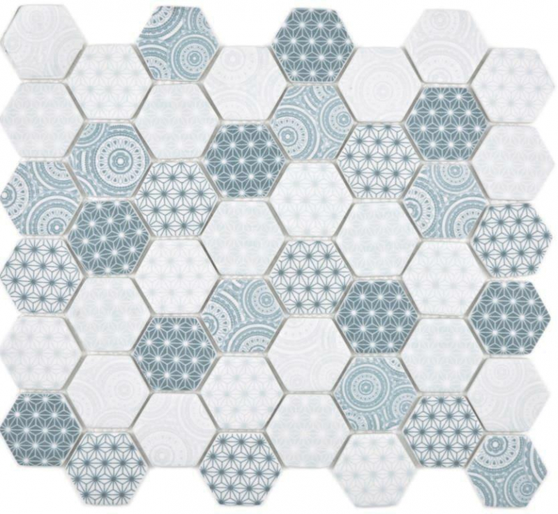 GLASS mosaic Hexagon ECO blue mosaic tile wall tile backsplash kitchen bathroom_f | 10 mosaic mats