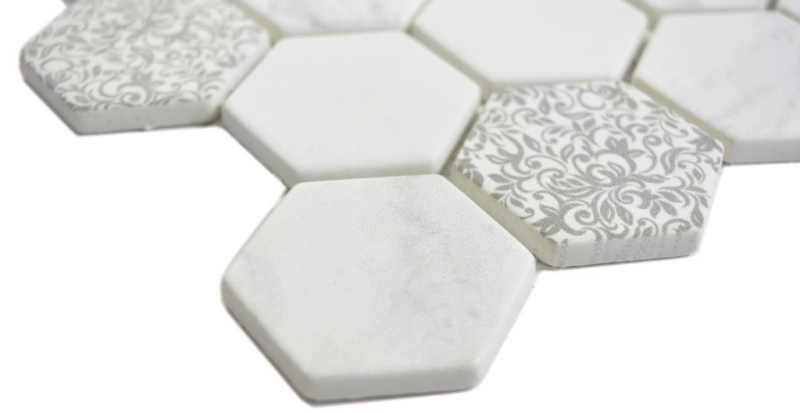 Hand sample GLASS mosaic Hexagon ECO Carrara look mosaic tile wall tile backsplash kitchen bathroom MOS16-0222_m