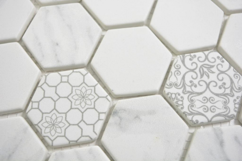 Hand sample GLASS mosaic Hexagon ECO Carrara look mosaic tile wall tile backsplash kitchen bathroom MOS16-0222_m