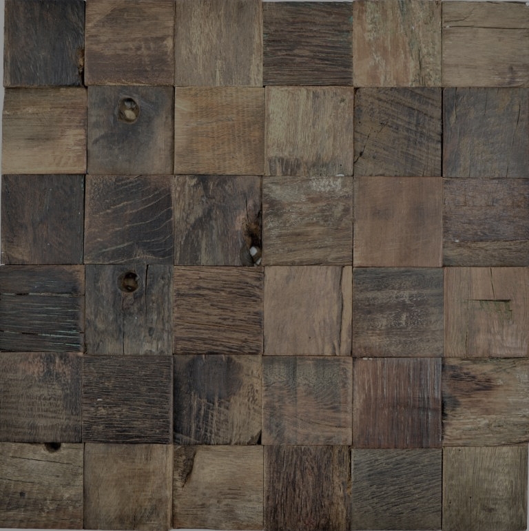 Wooden mosaic made from boat planks Wood FSC wall cladding Kitchen splashback MOS160-23
