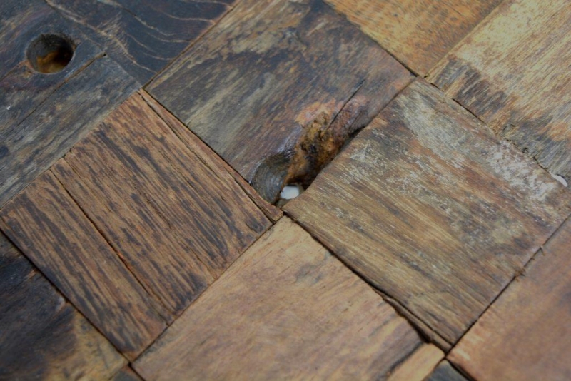 Wooden mosaic made from boat planks Wood FSC wall cladding Kitchen splashback MOS160-23