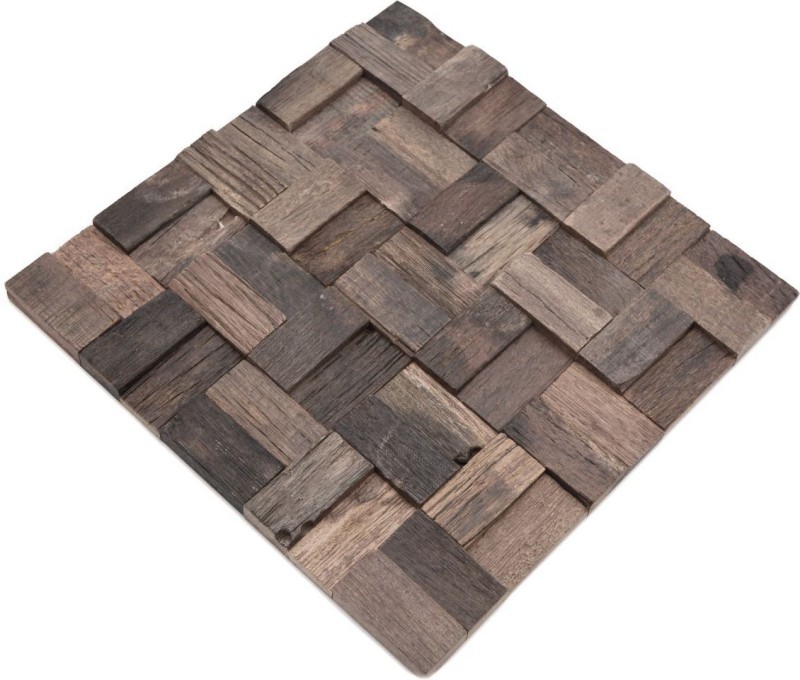 Wooden mosaic made from boat planks Wood FSC wall cladding Kitchen splashback MOS160-25