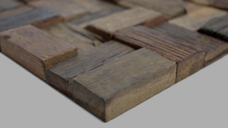 Wooden mosaic made from boat planks Wood FSC wall cladding Kitchen splashback MOS160-25