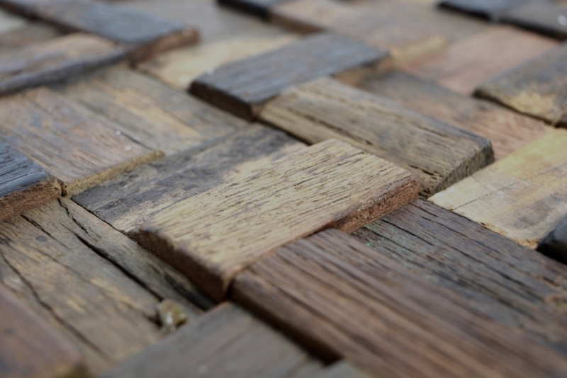 Wooden mosaic made from boat planks Wood FSC wall cladding Kitchen splashback MOS160-25
