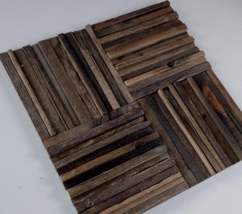 Wooden mosaic made from boat planks Wood FSC wall cladding Kitchen splashback MOS160-27