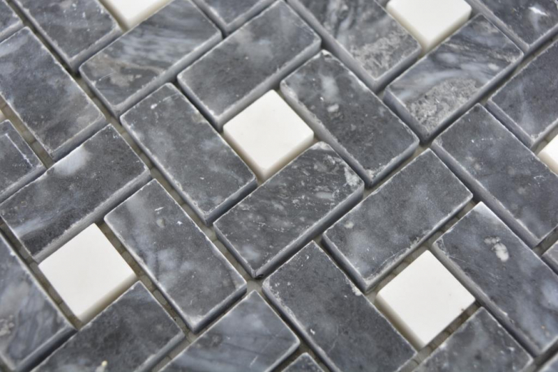 Marble mosaic wheel stone eddy black milky white polished Marble mosaic wheel stone gray panther polished MOS88-B19_f