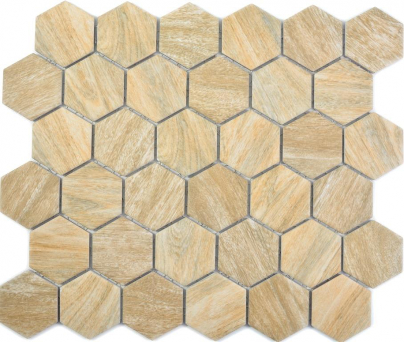 Ceramic mosaic hexagon beige brown wood look MOS11H-0011_f