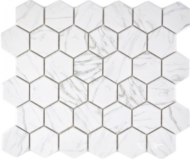 Hexagonal hexagon mosaic tile ceramic Carrara look white glossy mosaic tile wall tile backsplash kitchen bathroom WC - MOS11H-0001