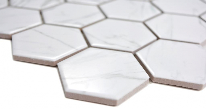 Hexagonal hexagon mosaic tile ceramic Carrara look white glossy mosaic tile wall tile backsplash kitchen bathroom WC - MOS11H-0001