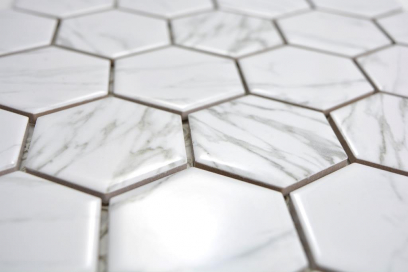 Hexagonal hexagon mosaic tile ceramic Carrara look white glossy mosaic tile wall tile backsplash kitchen bathroom WC - MOS11H-0001