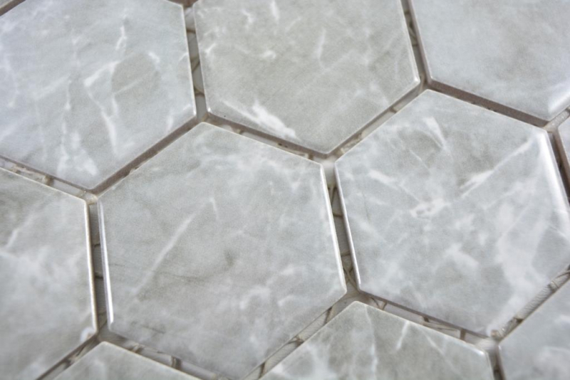 Ceramic mosaic hexagon marble gray glossy mosaic tiles wall tile backsplash kitchen bathroom MOS11H-0201_f