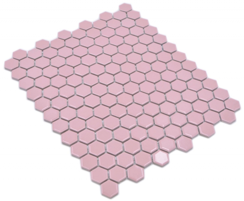 Hexagonal hexagon mosaic tile ceramic mini antique pink glossy mosaic tile wall tile backsplash kitchen bathroom kitchen tile - MOS11H-1111