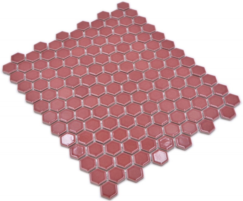 Hexagonal hexagon mosaic tile ceramic mini bordeaux red glossy mosaic tile wall tile backsplash kitchen bathroom - MOS11H-0910