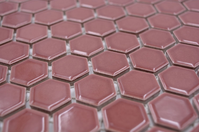 Hexagonal hexagon mosaic tile ceramic mini bordeaux red glossy mosaic tile wall tile backsplash kitchen bathroom - MOS11H-0910