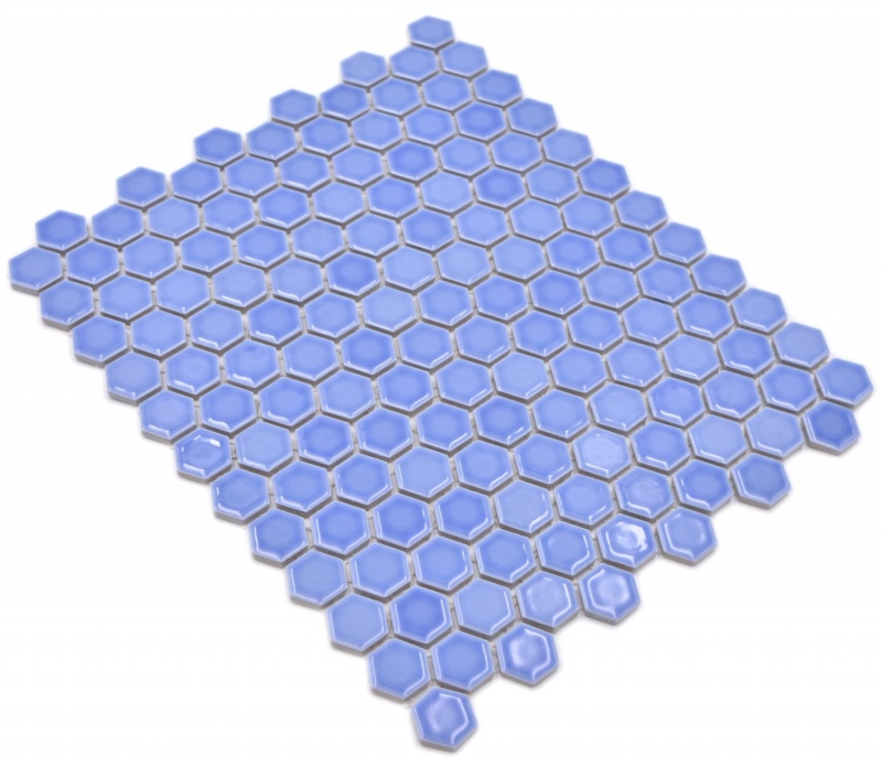 Hexagonal hexagon mosaic tile ceramic mini blue glossy mosaic tile wall backsplash kitchen tile bathroom - MOS11H-0506