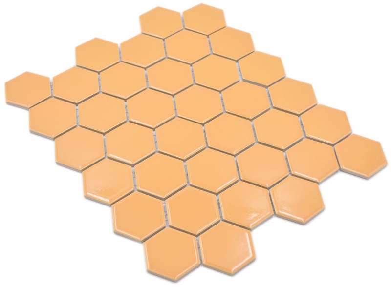 Hexagonal hexagon mosaic tile ceramic ochre orange glossy mosaic tile wall tile backsplash kitchen tile bathroom WC - MOS11H-1208