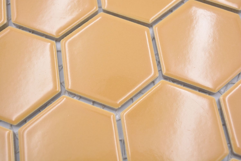Hexagonal hexagon mosaic tile ceramic ochre orange glossy mosaic tile wall tile backsplash kitchen tile bathroom WC - MOS11H-1208