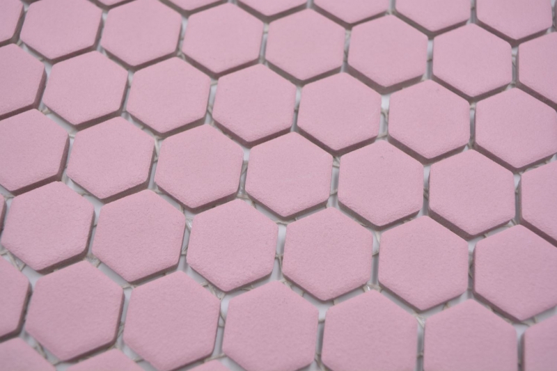 Hexagonal hexagon mosaic tile ceramic mini antique pink R10B shower base floor tile mosaic tile non-slip bathroom tile - MOS11H-1111-R10