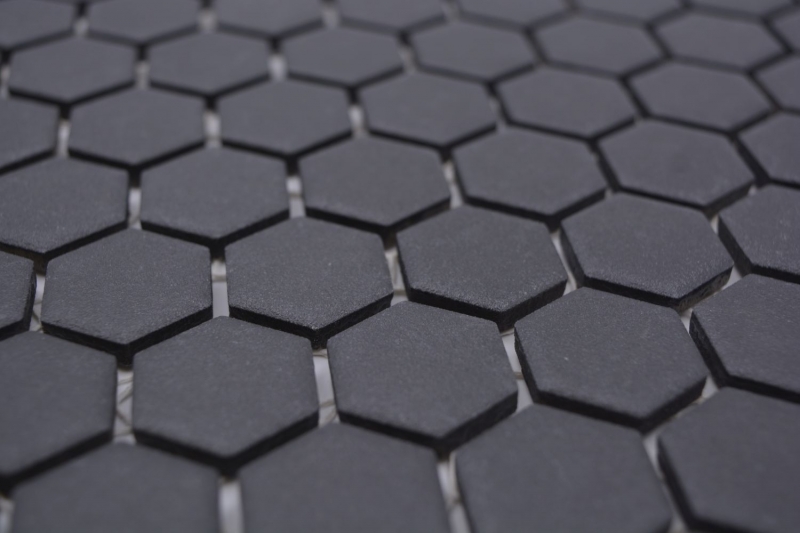 Hexagonal hexagon mosaic tile ceramic mini black R10B shower tray floor tile mosaic tile non-slip bathroom WC - MOS11H-0003-R10