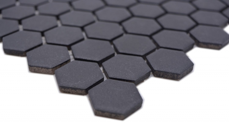 Hexagonal hexagon mosaic tile ceramic mini black R10B shower tray floor tile mosaic tile non-slip bathroom WC - MOS11H-0003-R10