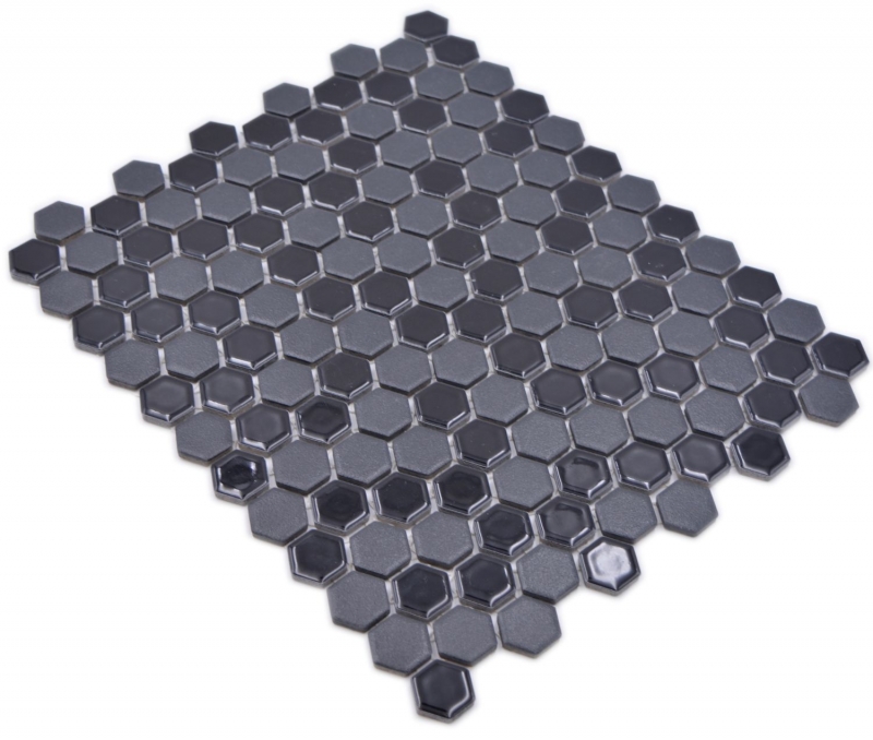 Hexagonal hexagon mosaic tile ceramic mini black glossy R10B Shower base floor tile Mosaic tile Anti-slip - MOS11H-0301-R10