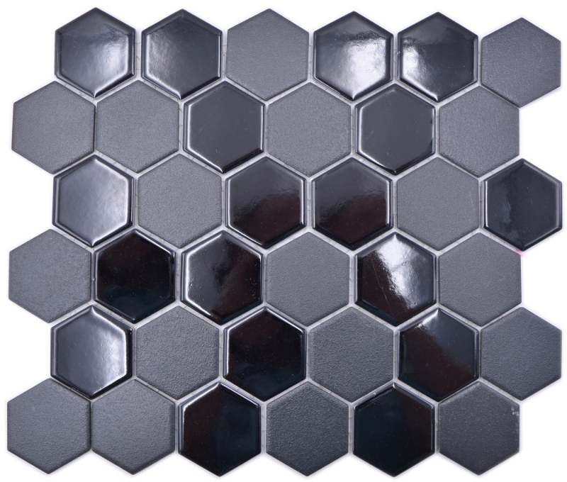 Hexagonal hexagon mosaic tile ceramic black glossy R10B shower tray floor tile mosaic tile non-slip kitchen wall - MOS11H-0311-R10