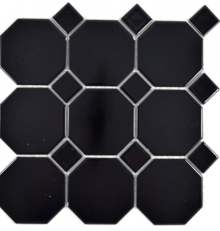 Hand pattern ceramic mosaic Octa black matt with black glossy mosaic tile wall tile backsplash kitchen bathroom MOS13-Octa0311_m