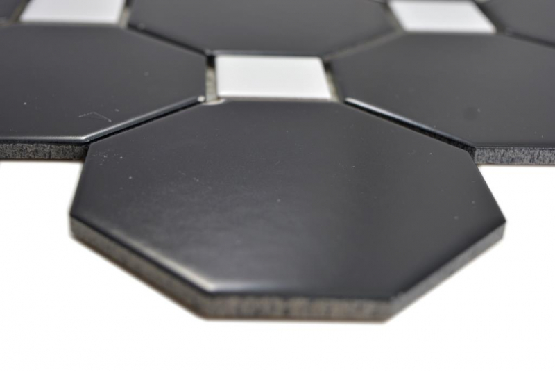 Hand-painted ceramic mosaic Octa black matt with white glossy mosaic tile wall tile backsplash kitchen bathroom MOS13-Octa0301_m