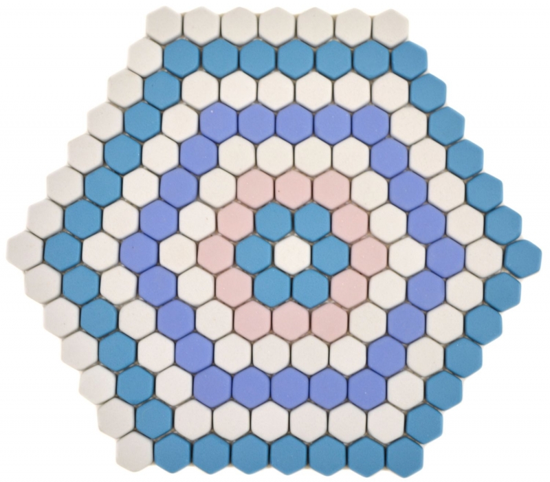 Glass mosaic hexagon DECOR blue pink white matt tile mirror wall kitchen bathroom