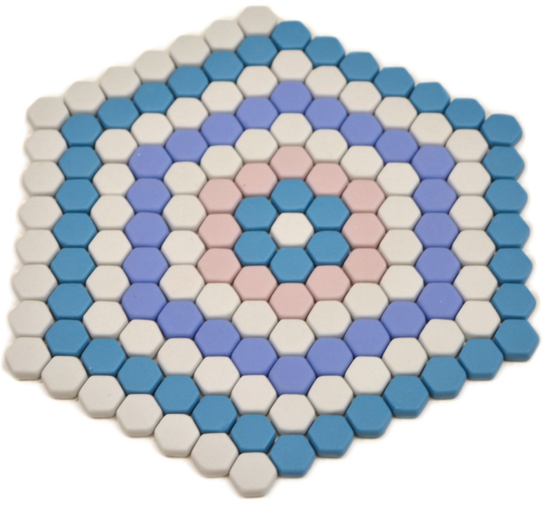 Glass mosaic hexagon DECOR blue pink white matt tile mirror wall kitchen bathroom