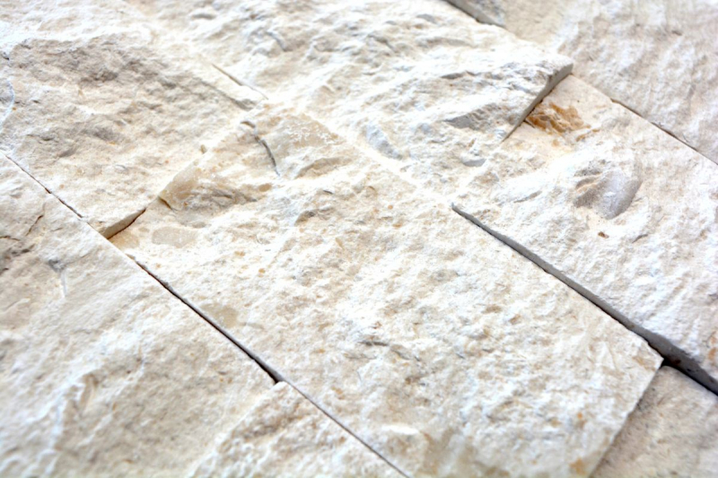 Limestone mosaic natural stone Splitface stone wall white cream Brick Limestone 3D optic tile backsplash - MOS29-49792