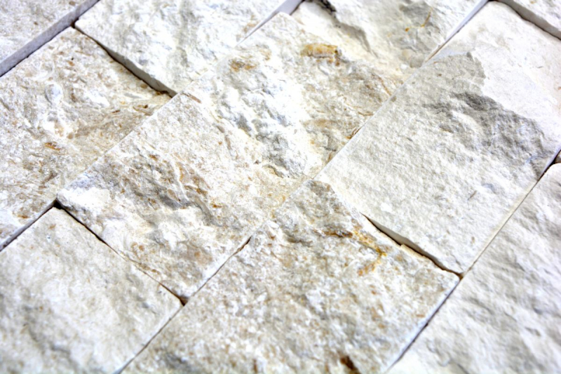Limestone mosaic natural stone Splitface stone wall white cream Brick Limestone 3D optic tile backsplash - MOS29-49792