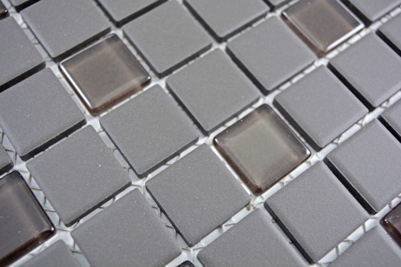 Hand-painted mosaic tile bathroom ceramic dark gray brown unglazed glass mosaic MOS18-1313-R10_m