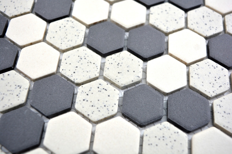 Mosaic tile ceramic beige black Hexagaon unglazed MOS11A-0113-R10_f