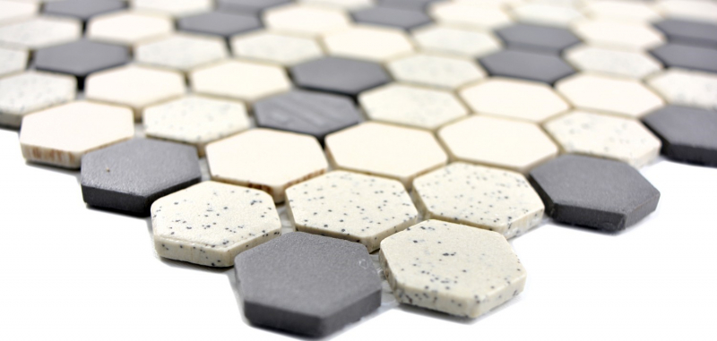Mosaic tile ceramic beige black Hexagaon unglazed MOS11A-0113-R10_f