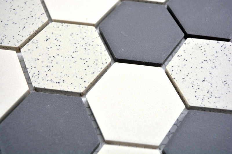 Mosaic tile ceramic beige black Hexagaon unglazed MOS11G-0113-R10_f