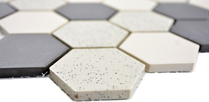 Mosaic tile ceramic beige black Hexagaon unglazed MOS11G-0113-R10_f