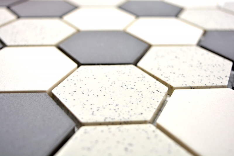 Mosaic tile ceramic beige black Hexagaon unglazed MOS11G-0113-R10_f