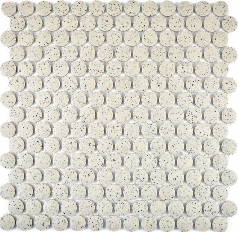 Button mosaic LOOP round mosaic shower tray floor cream white spots MOS10-0103-R10_f