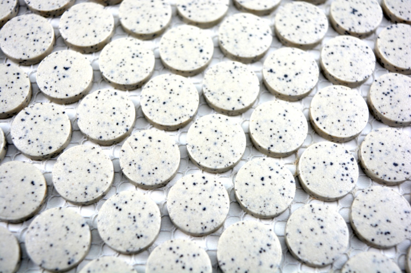 Button mosaic LOOP round mosaic shower tray floor cream white spots MOS10-0103-R10_f