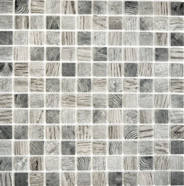 Glass mosaic Sustainable wall covering Recycling wood texture light gray Tile backsplash MOS63-312