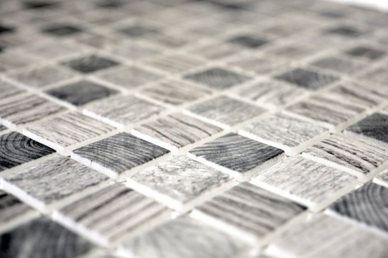 Glass mosaic Sustainable wall covering Recycling wood texture light gray Tile backsplash MOS63-312