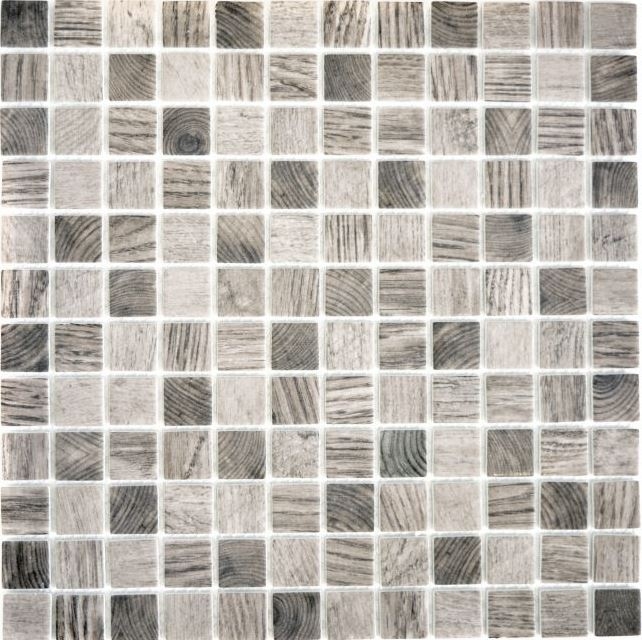 Glass mosaic Sustainable wall covering Recycling wood texture gray beige Tile backsplash MOS63-324